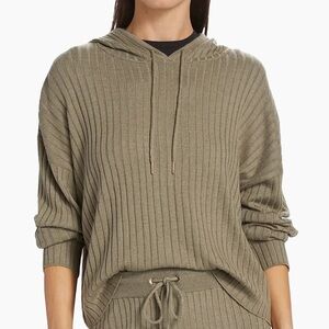 Olive Green Ribbed Knit Hoodie